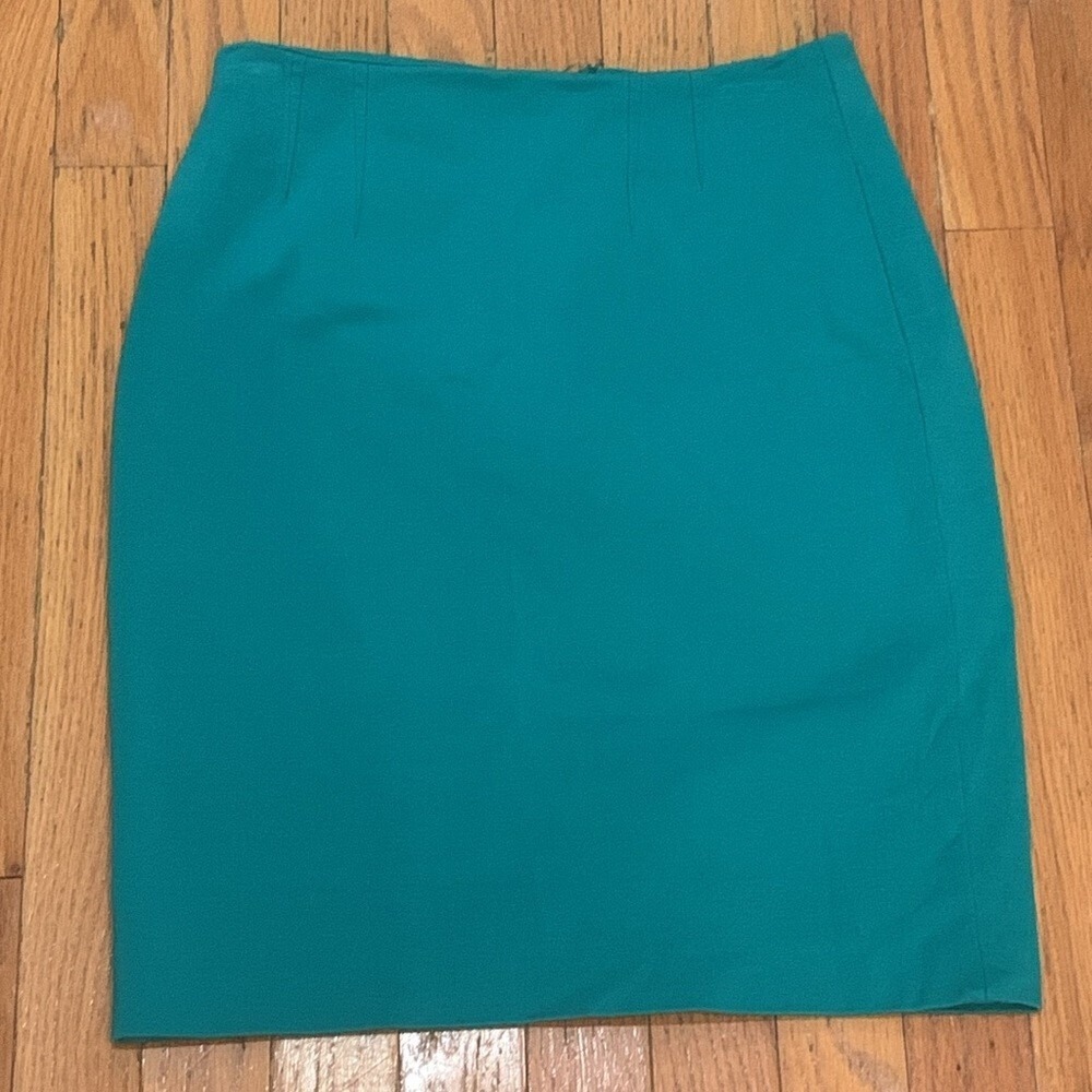 Halogen Teal Blue Pencil Skirt Petite 2P Ponte Knit Back Vent Workwear